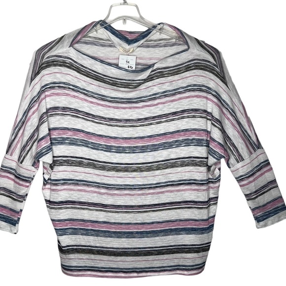 ODDY Tops - Oddy Pink Gray White Multi Stripe Relaxed Fit 3/4 Sleeve Top 2XL NWT Lightweight
